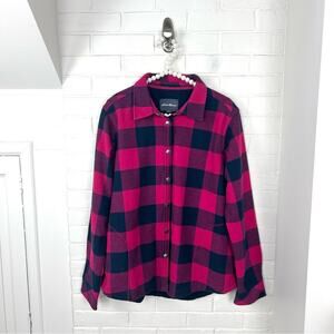Eddie Bauer Big Plaid Check Print Snap Button Fleece Lined Shacket Size XL